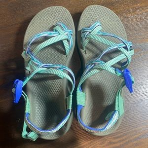 BLUE AND MINT GREEN CHACO SANDALS SZ 9